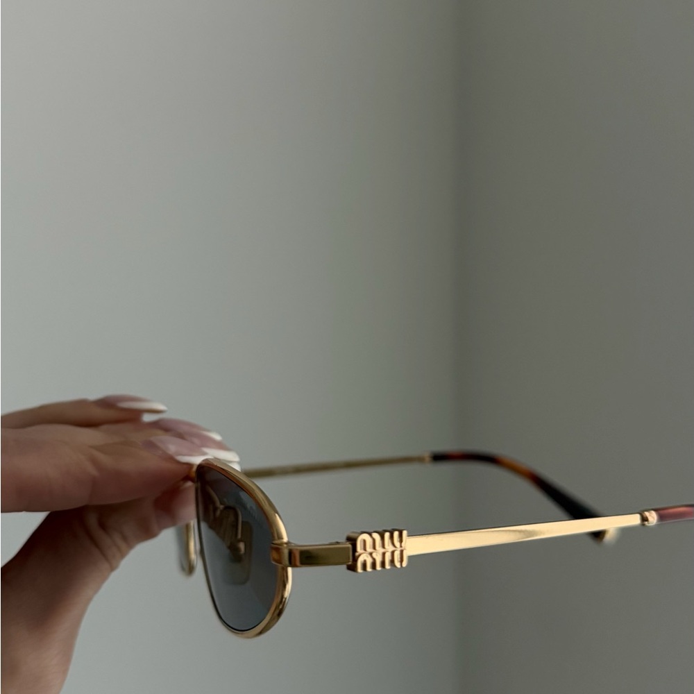 Miu Miu Gold Frame Sunglasses with Dark Gray Lenses - Picture 2 of 7